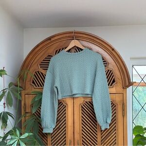 24COLOURS Sage Green Cable Knit Crewneck Sweater